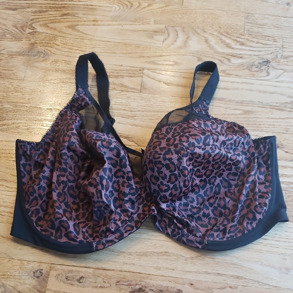 (44K) Goddess Padless Underwire Support Leopard Print Mesh Sheer Bra Intimates